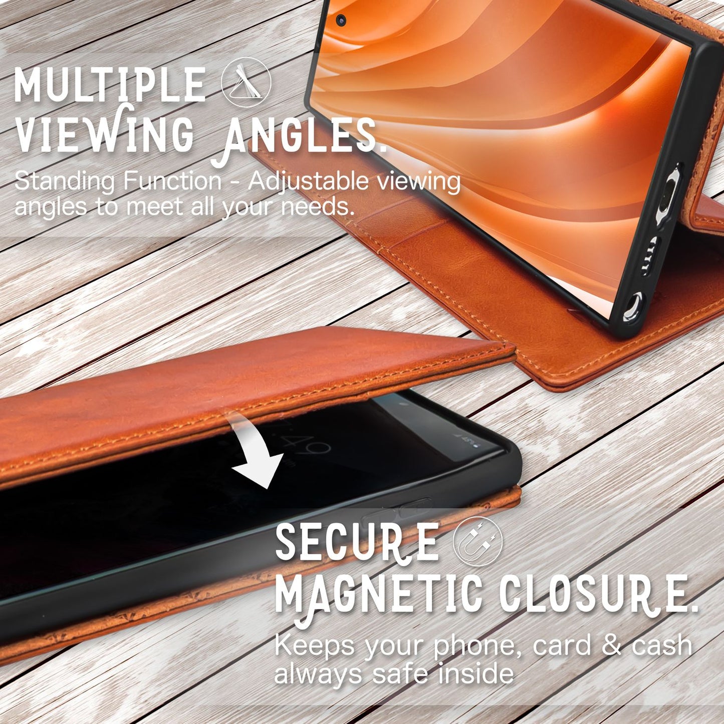 NALIA Echt-Leder Flip-Case kompatibel mit Samsung Galaxy S23 Ultra Hülle, 360 Grad Bookcase, RFID-Schutz, Klapphülle mit Kartenfächern und Magnetverschluss, Handyhülle mit Standfunktion