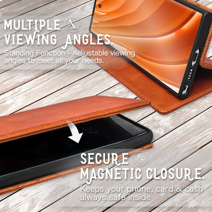 NALIA Echt-Leder Flip-Case kompatibel mit Samsung Galaxy S23 Ultra Hülle, 360 Grad Bookcase, RFID-Schutz, Klapphülle mit Kartenfächern und Magnetverschluss, Handyhülle mit Standfunktion