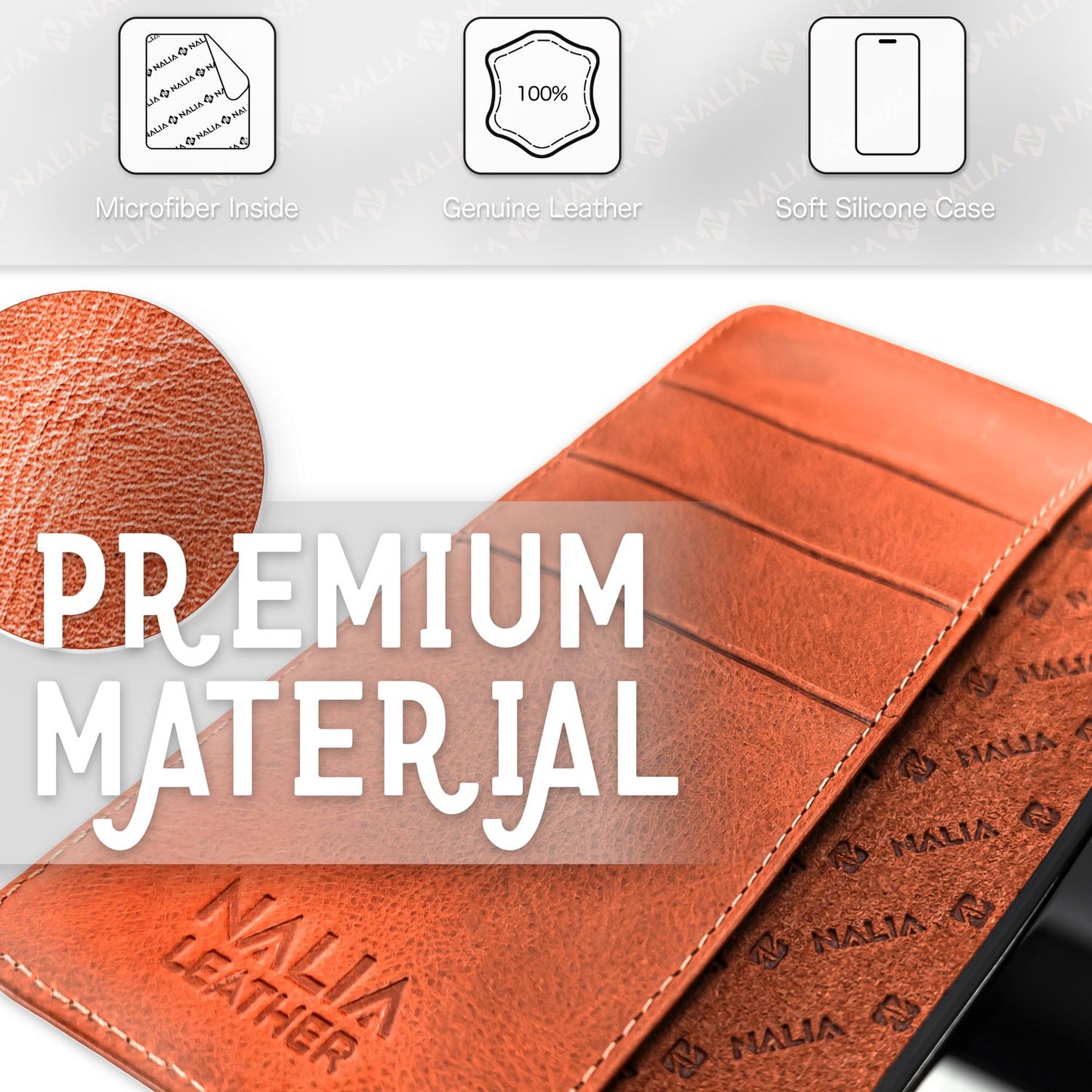 NALIA Echt-Leder Flip-Case kompatibel mit Samsung Galaxy S23 Ultra Hülle, 360 Grad Bookcase, RFID-Schutz, Klapphülle mit Kartenfächern und Magnetverschluss, Handyhülle mit Standfunktion