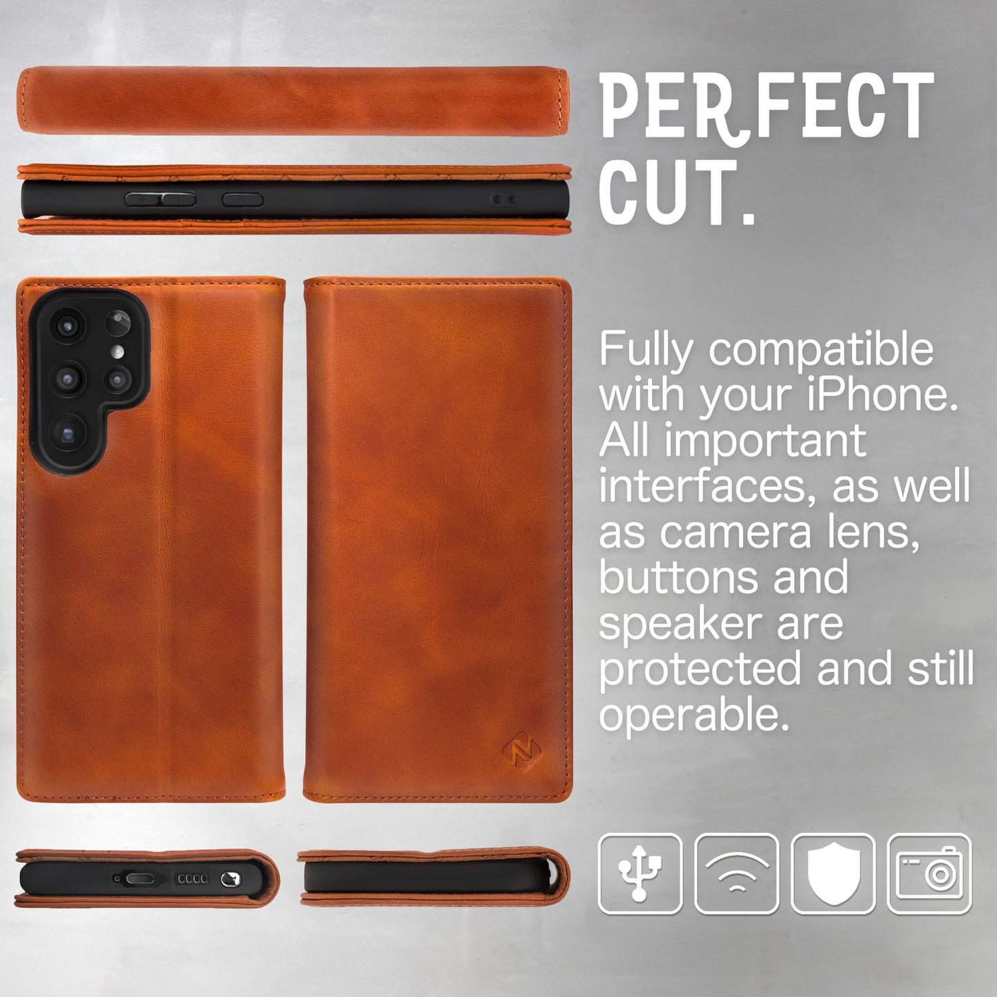 NALIA Echt-Leder Flip-Case kompatibel mit Samsung Galaxy S23 Ultra Hülle, 360 Grad Bookcase, RFID-Schutz, Klapphülle mit Kartenfächern und Magnetverschluss, Handyhülle mit Standfunktion