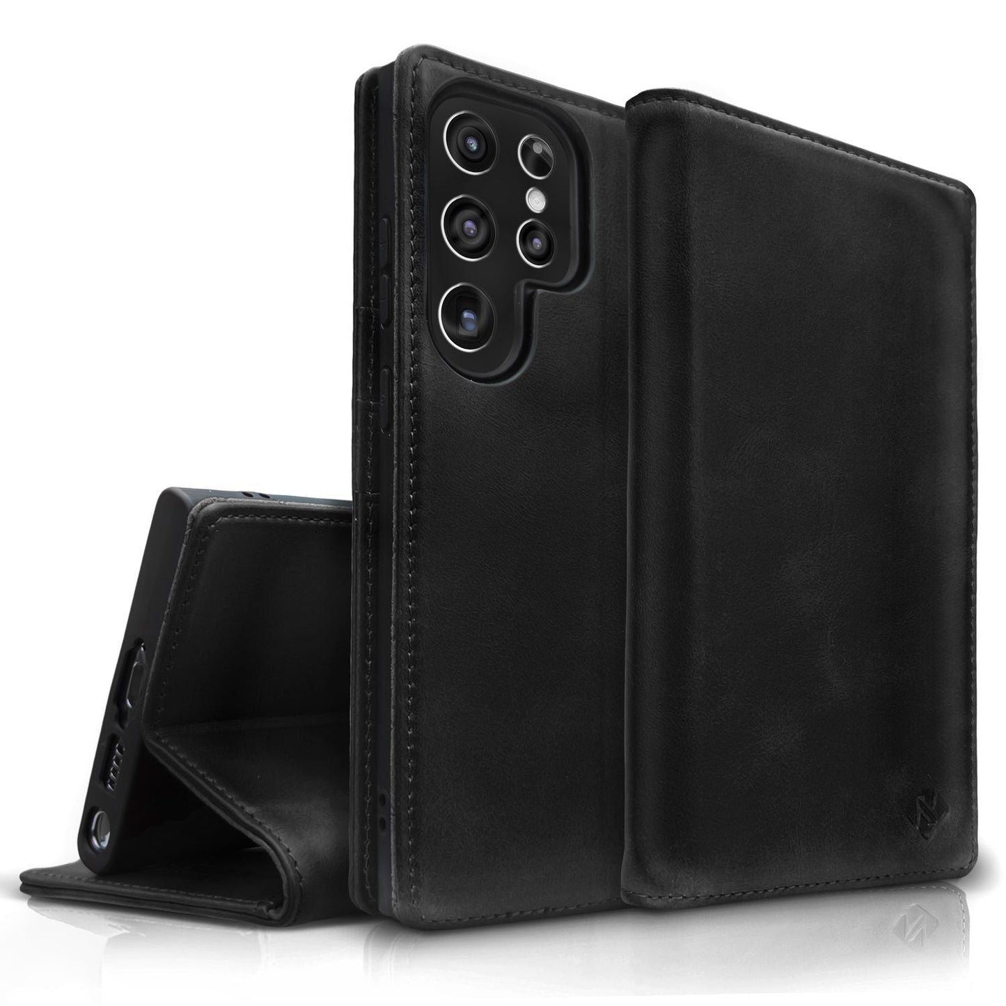 NALIA Echt-Leder Flip-Case kompatibel mit Samsung Galaxy S23 Ultra Hülle, 360 Grad Bookcase, RFID-Schutz, Klapphülle mit Kartenfächern und Magnetverschluss, Handyhülle mit Standfunktion