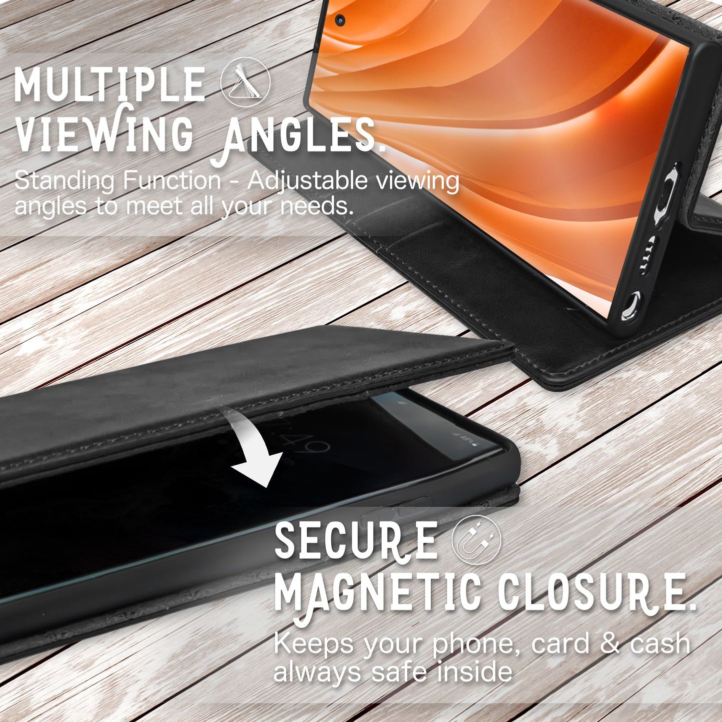 NALIA Echt-Leder Flip-Case kompatibel mit Samsung Galaxy S23 Ultra Hülle, 360 Grad Bookcase, RFID-Schutz, Klapphülle mit Kartenfächern und Magnetverschluss, Handyhülle mit Standfunktion