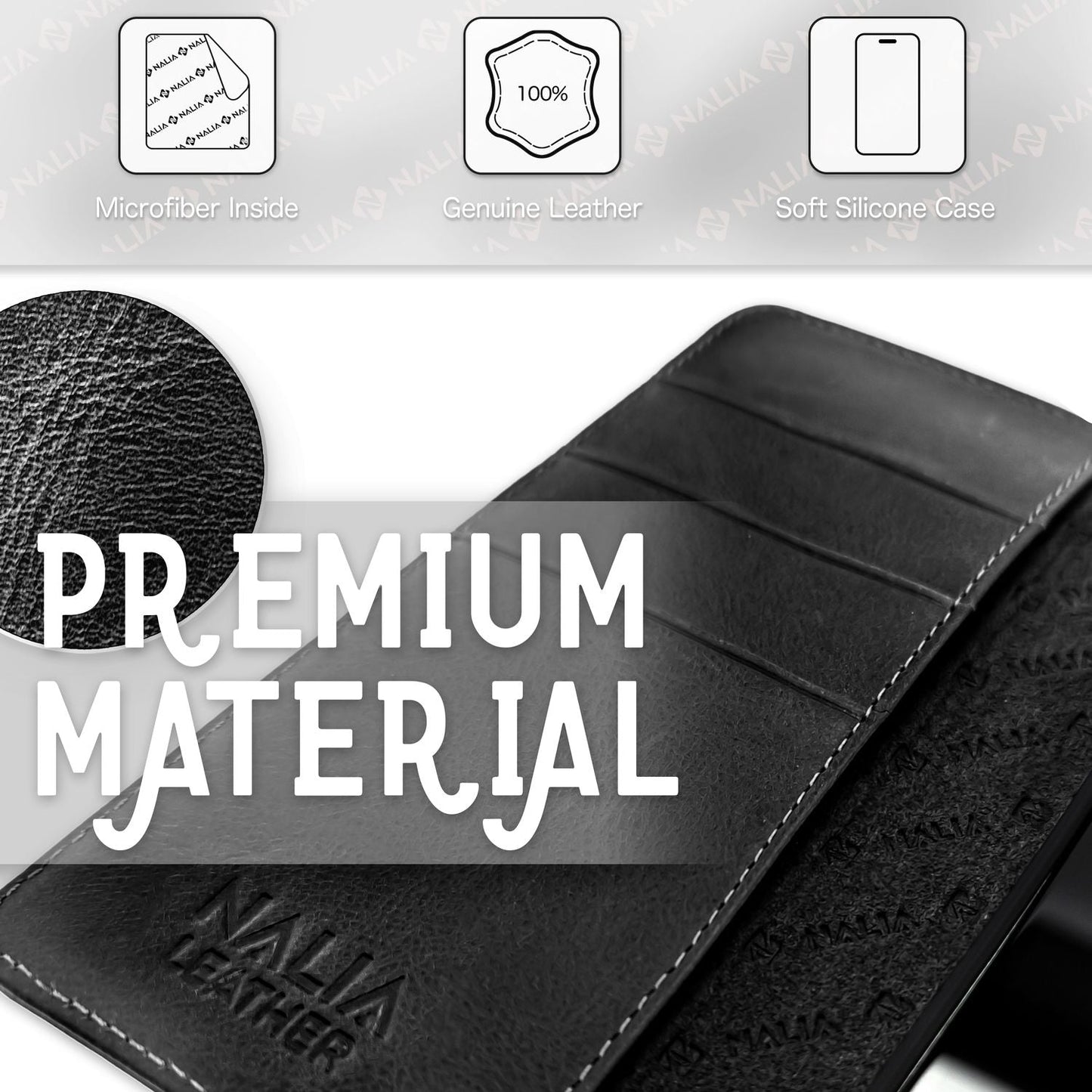 NALIA Echt-Leder Flip-Case kompatibel mit Samsung Galaxy S23 Ultra Hülle, 360 Grad Bookcase, RFID-Schutz, Klapphülle mit Kartenfächern und Magnetverschluss, Handyhülle mit Standfunktion
