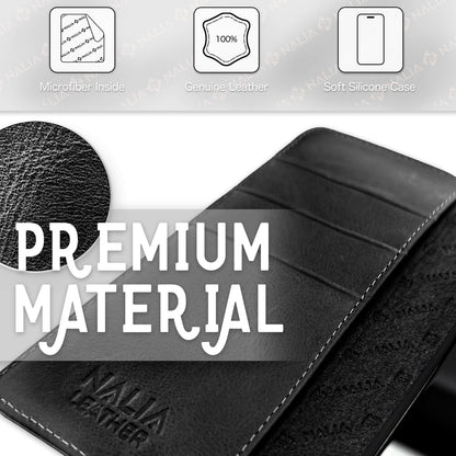 NALIA Echt-Leder Flip-Case kompatibel mit Samsung Galaxy S23 Ultra Hülle, 360 Grad Bookcase, RFID-Schutz, Klapphülle mit Kartenfächern und Magnetverschluss, Handyhülle mit Standfunktion