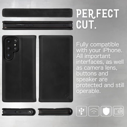 NALIA Echt-Leder Flip-Case kompatibel mit Samsung Galaxy S23 Ultra Hülle, 360 Grad Bookcase, RFID-Schutz, Klapphülle mit Kartenfächern und Magnetverschluss, Handyhülle mit Standfunktion