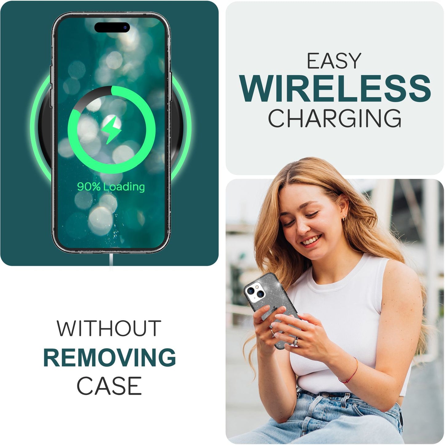 NALIA Glitzerhülle für iPhone 15 Plus – Funkelndes Silikon Case – DAZZLIN (Transparent & Stoßfest) – Marke aus Berlin