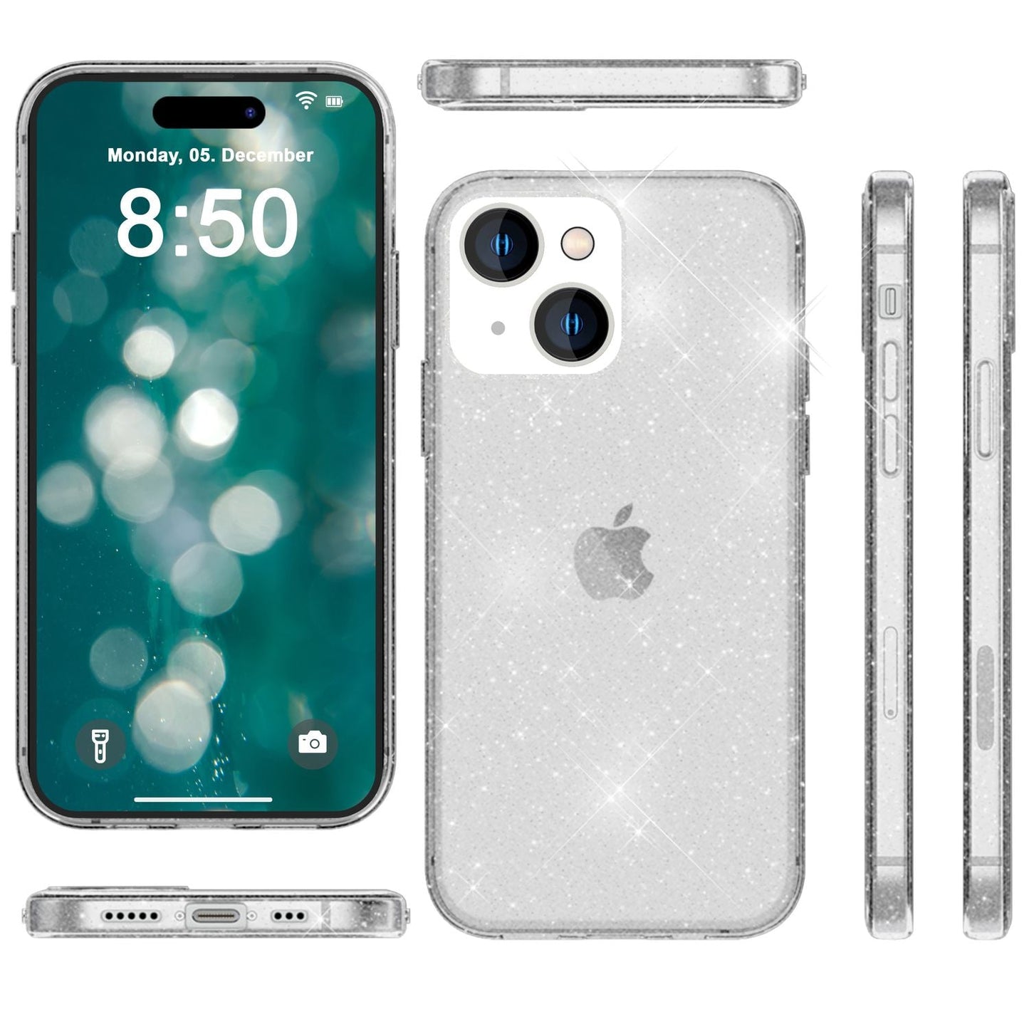 NALIA Glitzerhülle für iPhone 15 Plus – Funkelndes Silikon Case – DAZZLIN (Transparent & Stoßfest) – Marke aus Berlin