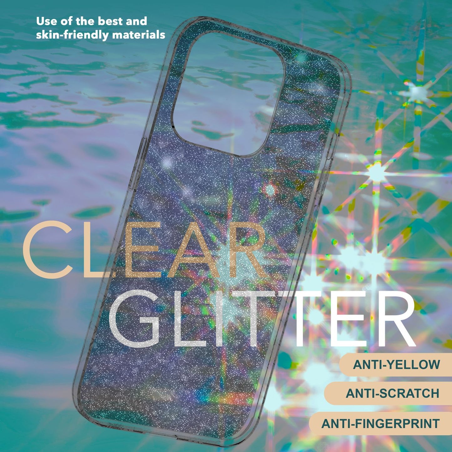 NALIA Glitzerhülle für iPhone 15 Pro – Funkelndes Silikon Case – DAZZLIN (Transparent & Stoßfest) – Marke aus Berlin