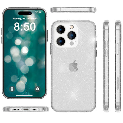 NALIA Glitzerhülle für iPhone 15 Pro – Funkelndes Silikon Case – DAZZLIN (Transparent & Stoßfest) – Marke aus Berlin