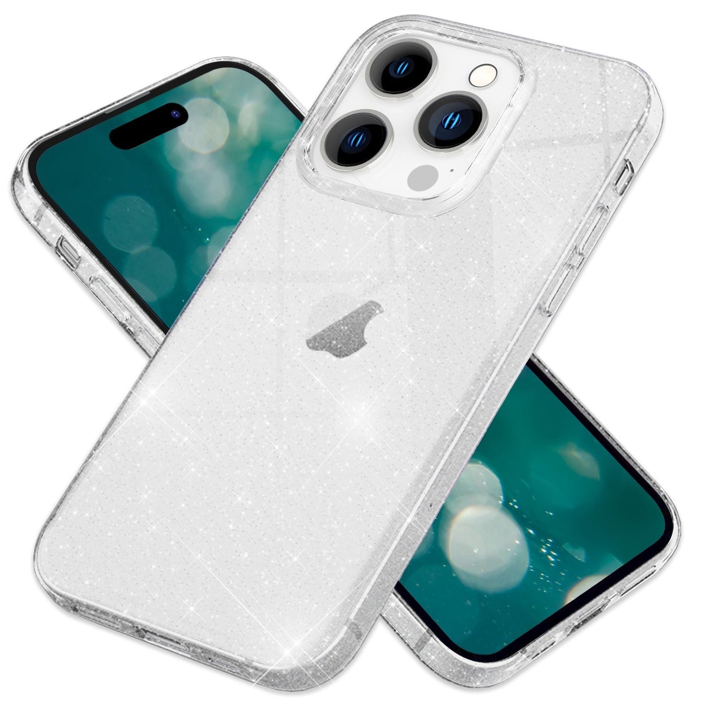 NALIA Glitzerhülle für iPhone 15 Pro Max – Funkelndes Silikon Case – DAZZLIN (Transparent & Stoßfest) – Marke aus Berlin