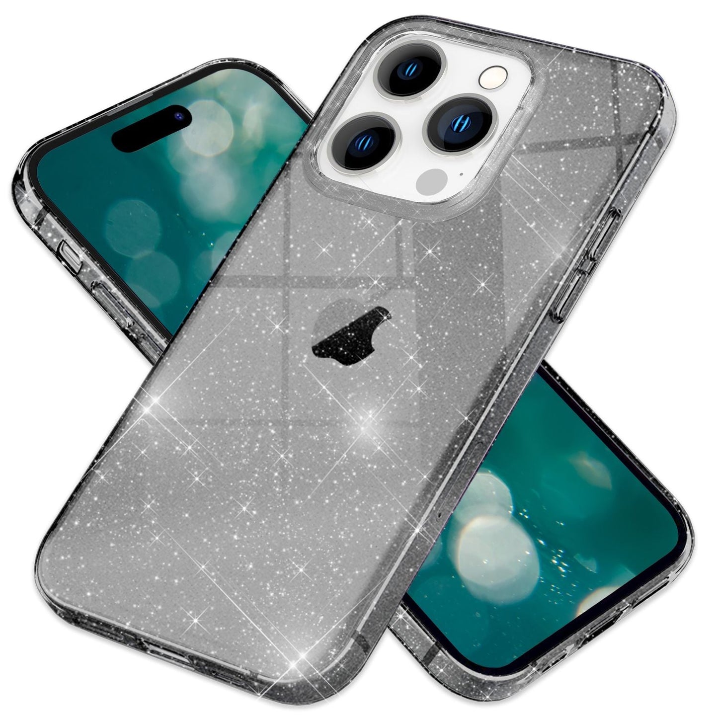 NALIA Glitzerhülle für iPhone 15 Pro Max – Funkelndes Silikon Case – DAZZLIN (Transparent & Stoßfest) – Marke aus Berlin