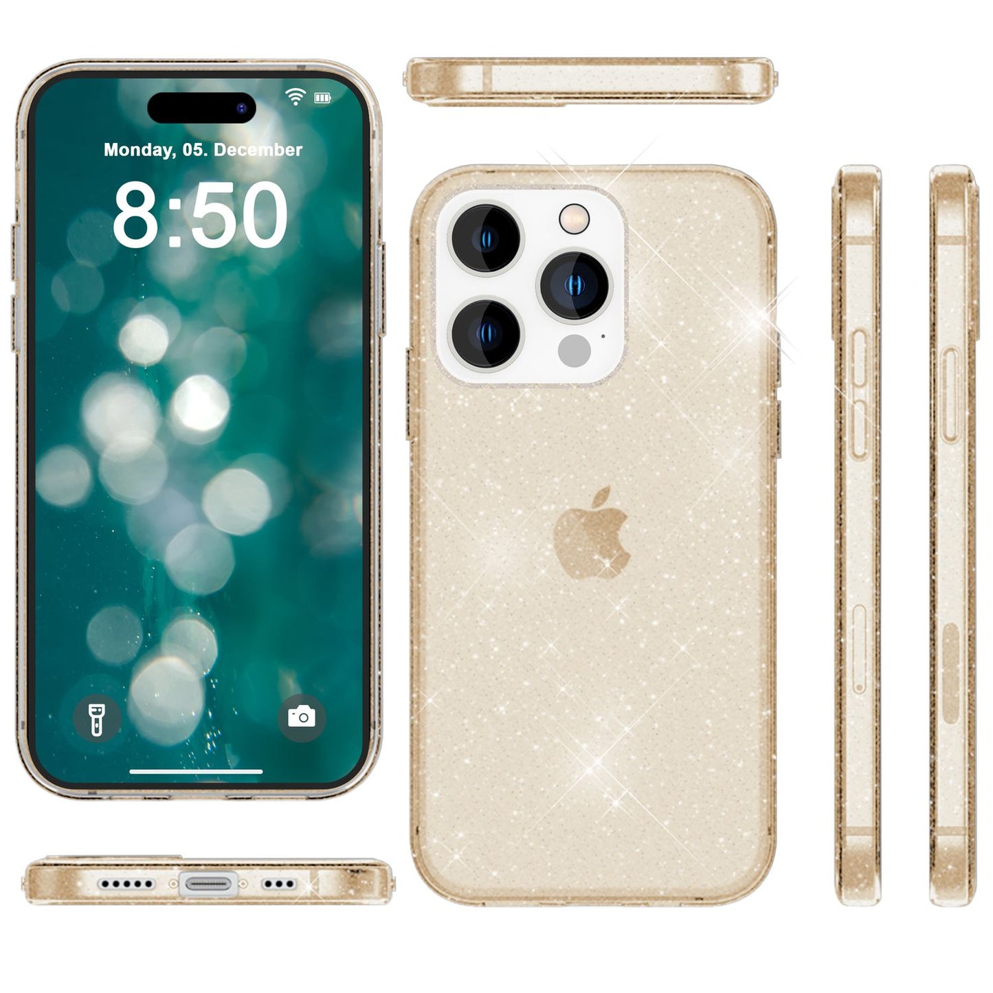 NALIA Glitzerhülle für iPhone 15 Pro Max – Funkelndes Silikon Case – DAZZLIN (Transparent & Stoßfest) – Marke aus Berlin