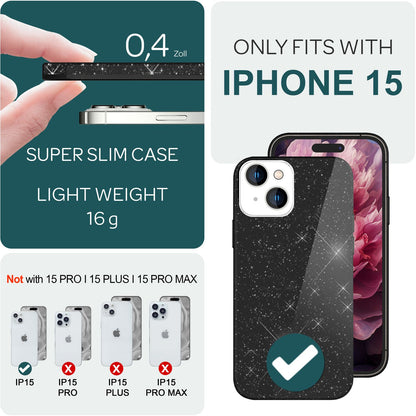 NALIA Glitzerhülle für iPhone 15 – Funkelnder Glitzer-Look & Grip – SHINEPOP (Silikon Case) – Marke aus Berlin