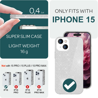 NALIA Glitzerhülle für iPhone 15 – Funkelnder Glitzer-Look & Grip – SHINEPOP (Silikon Case) – Marke aus Berlin