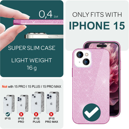 NALIA Glitzerhülle für iPhone 15 – Funkelnder Glitzer-Look & Grip – SHINEPOP (Silikon Case) – Marke aus Berlin