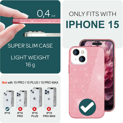 NALIA Glitzerhülle für iPhone 15 – Funkelnder Glitzer-Look & Grip – SHINEPOP (Silikon Case) – Marke aus Berlin