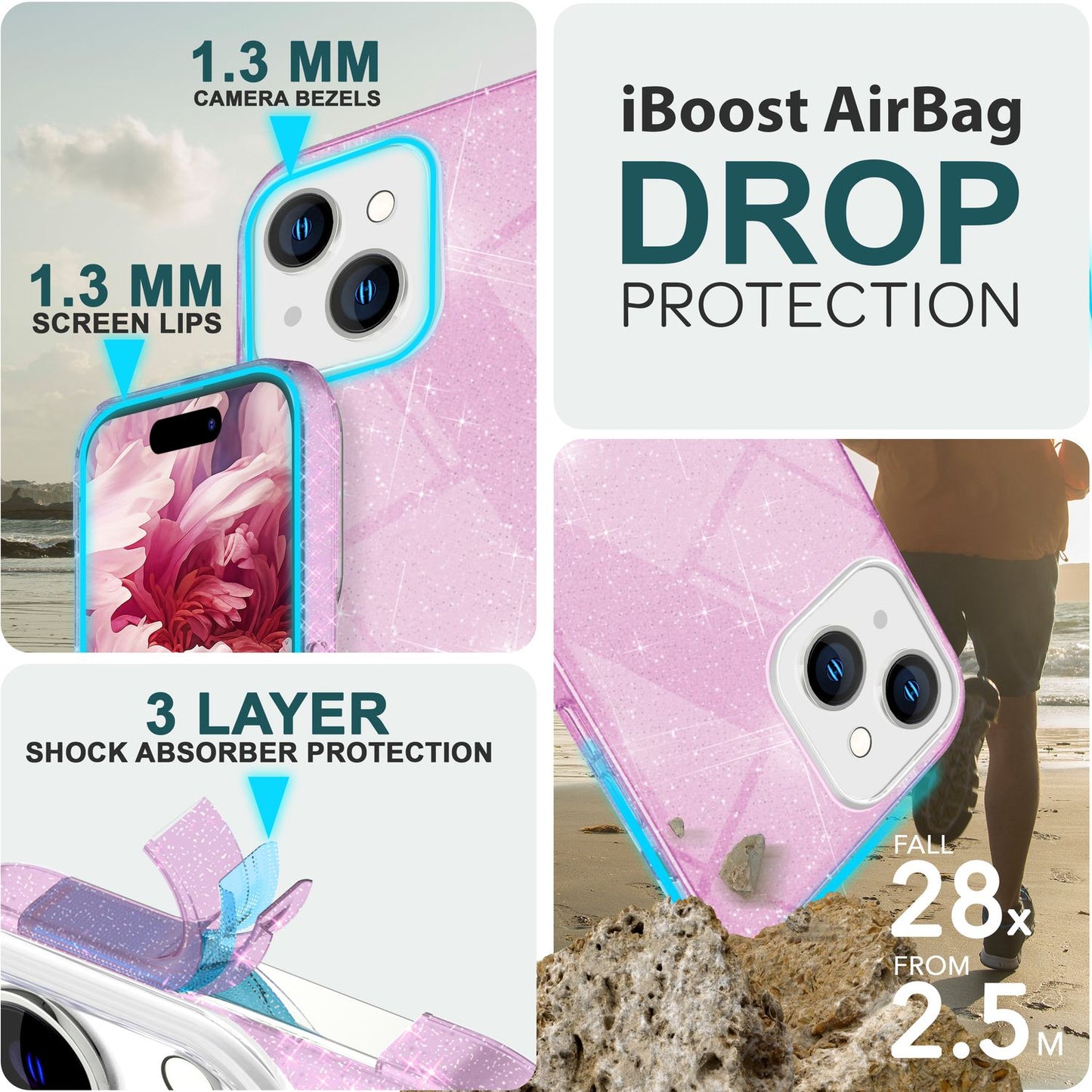NALIA Glitzerhülle für iPhone 15 – Funkelnder Glitzer-Look & Grip – SHINEPOP (Silikon Case) – Marke aus Berlin