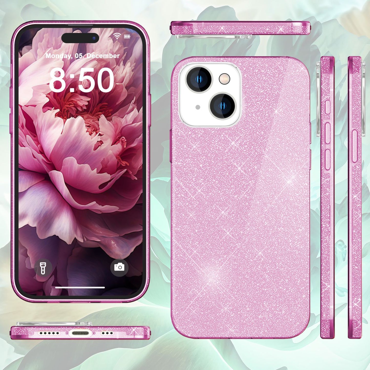 NALIA Glitzerhülle für iPhone 15 – Funkelnder Glitzer-Look & Grip – SHINEPOP (Silikon Case) – Marke aus Berlin