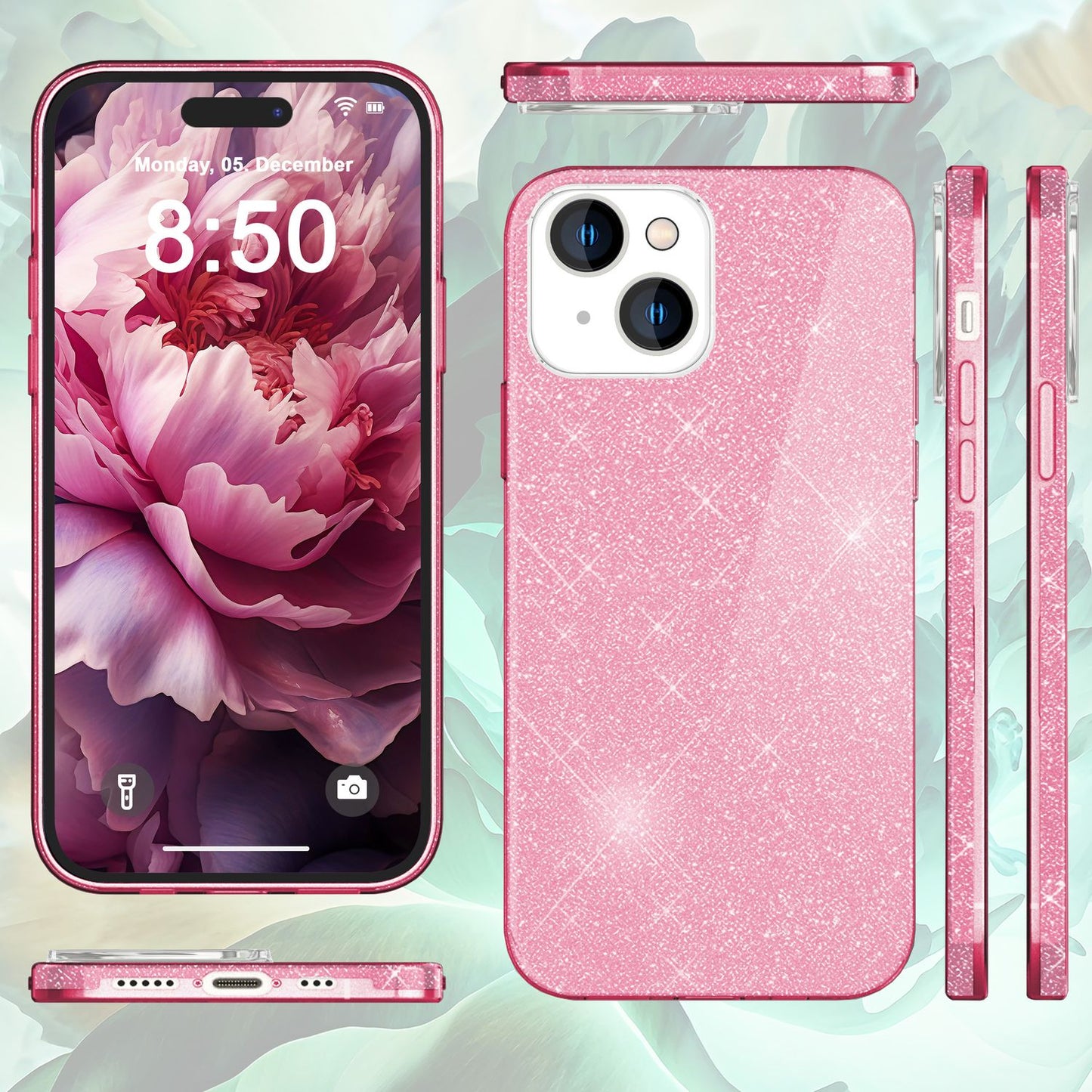 NALIA Glitzerhülle für iPhone 15 – Funkelnder Glitzer-Look & Grip – SHINEPOP (Silikon Case) – Marke aus Berlin