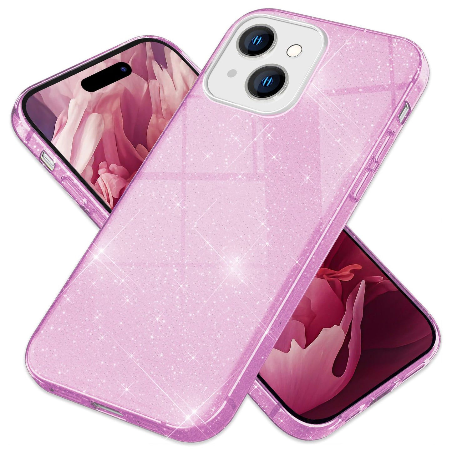 NALIA Glitzerhülle für iPhone 15 Plus – Funkelnder Glitzer-Look & Grip – SHINEPOP (Silikon Case) – Marke aus Berlin