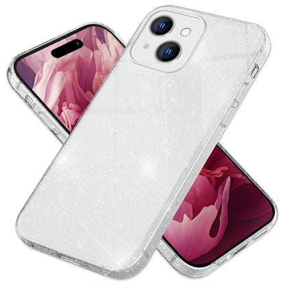 NALIA Glitzerhülle für iPhone 15 Plus – Funkelnder Glitzer-Look & Grip – SHINEPOP (Silikon Case) – Marke aus Berlin