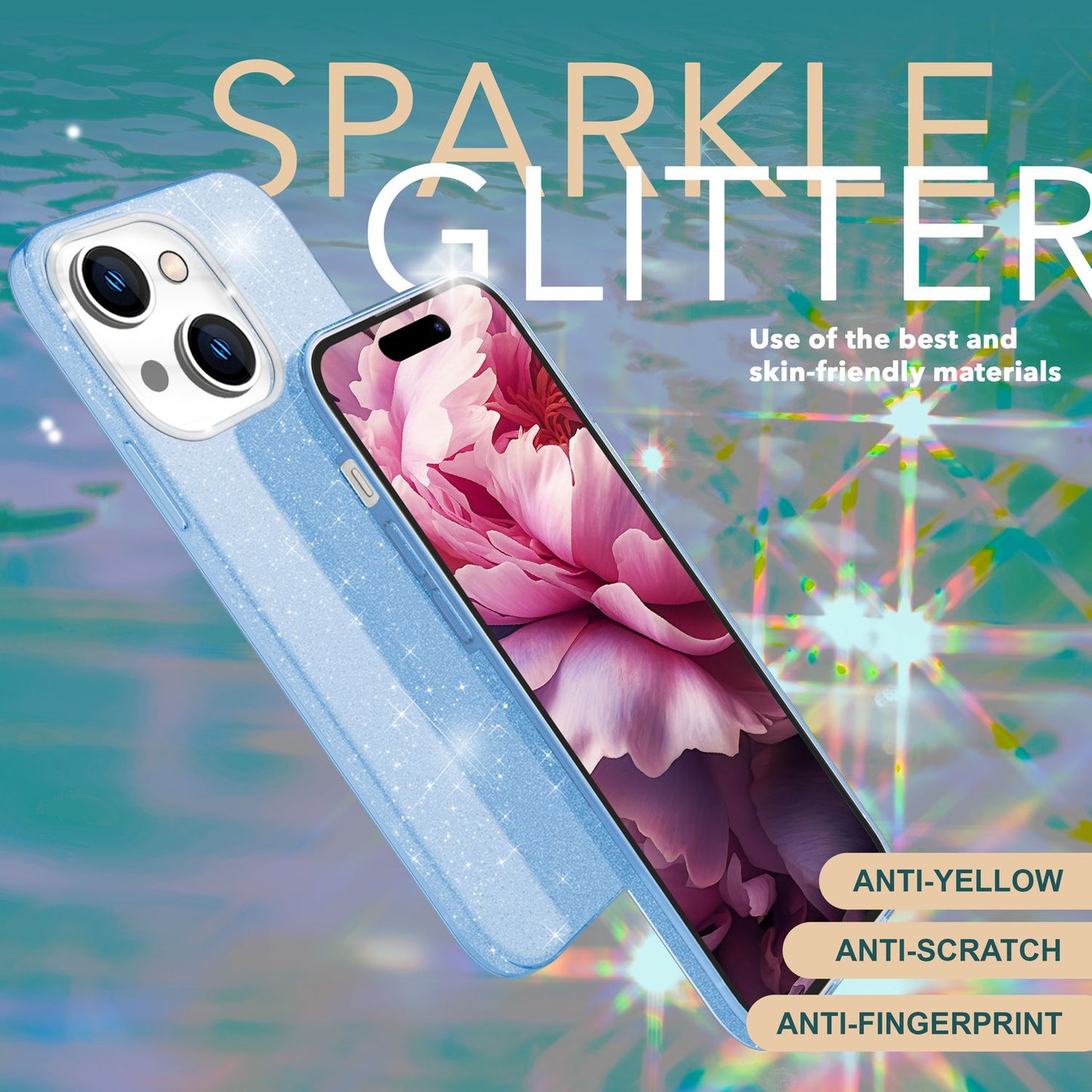NALIA Glitzerhülle für iPhone 15 Plus – Funkelnder Glitzer-Look & Grip – SHINEPOP (Silikon Case) – Marke aus Berlin
