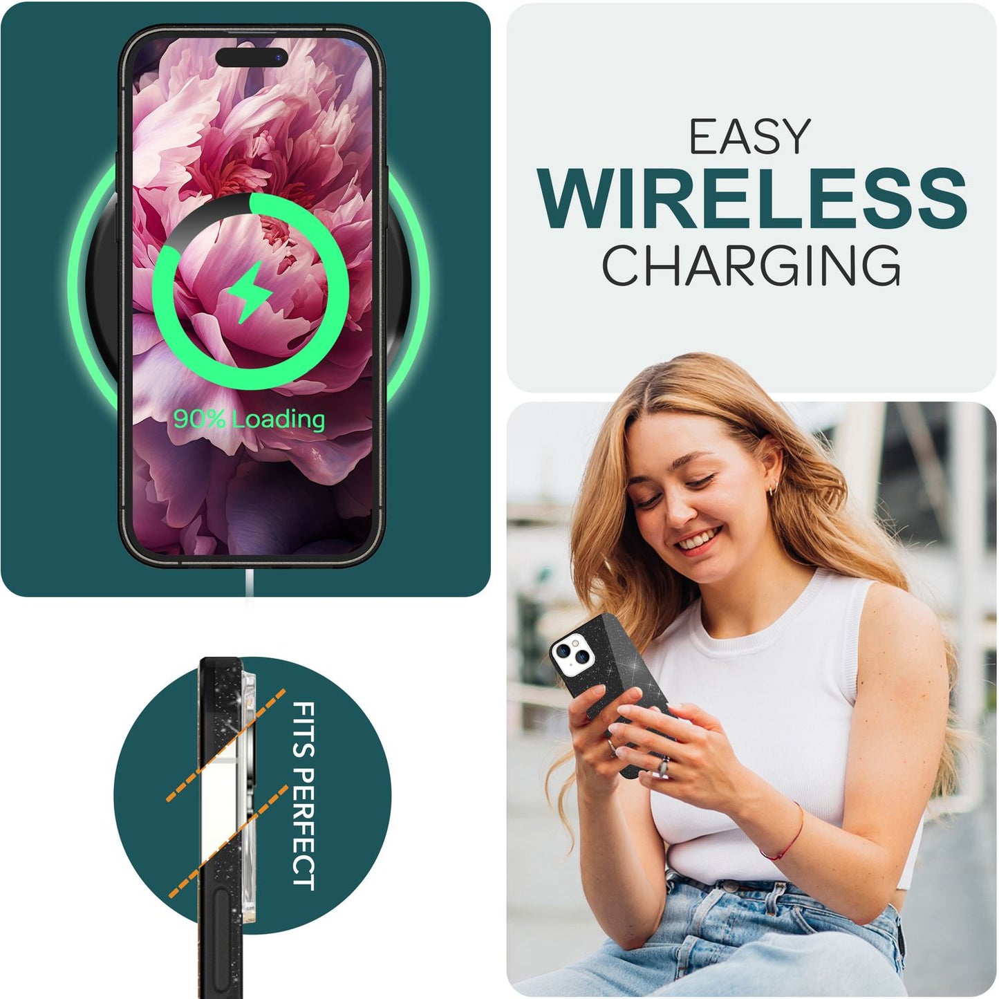 NALIA Glitzerhülle für iPhone 15 Plus – Funkelnder Glitzer-Look & Grip – SHINEPOP (Silikon Case) – Marke aus Berlin