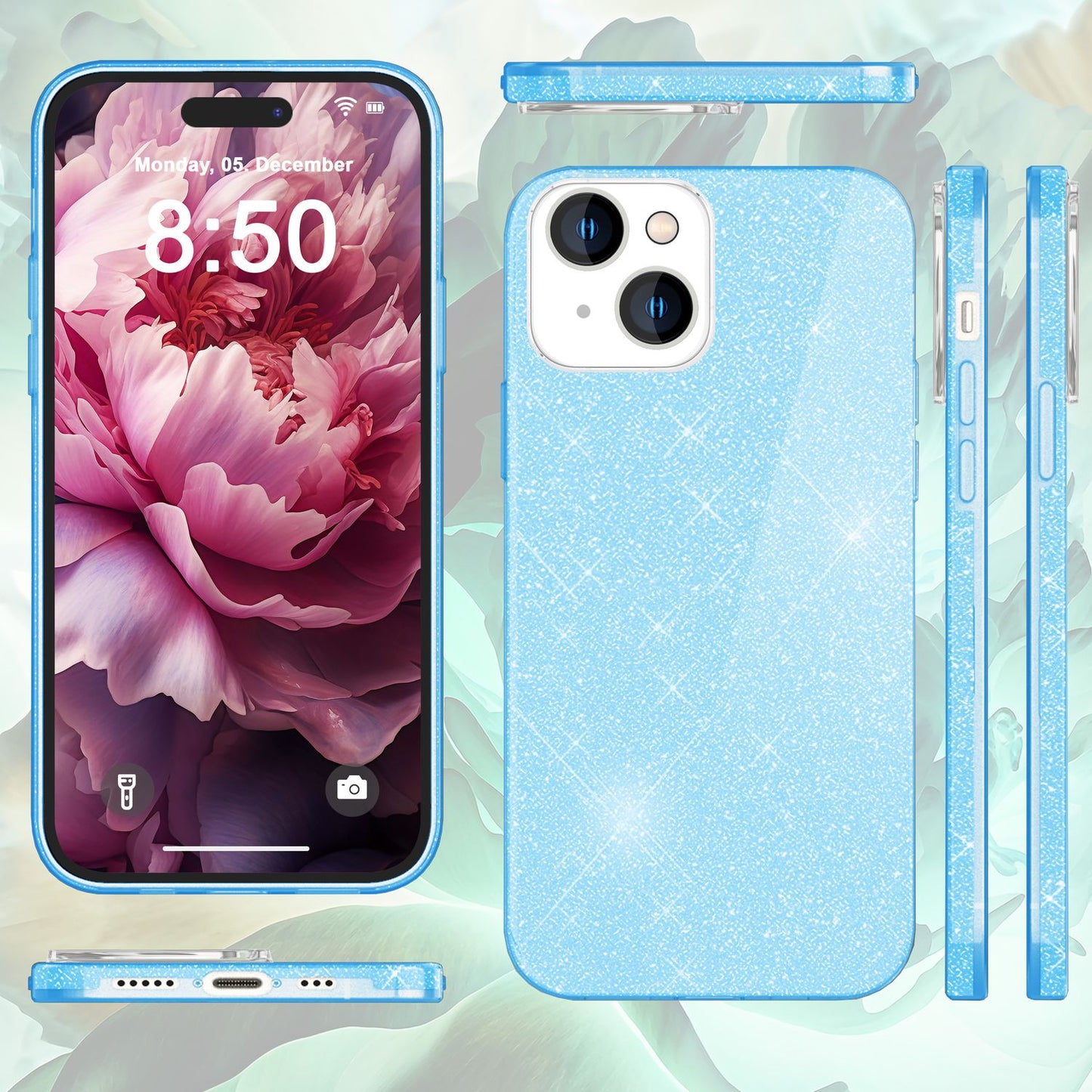 NALIA Glitzerhülle für iPhone 15 Plus – Funkelnder Glitzer-Look & Grip – SHINEPOP (Silikon Case) – Marke aus Berlin