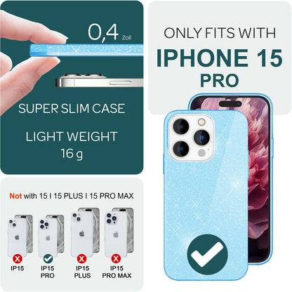 NALIA Glitzerhülle für iPhone 15 Pro – Funkelnder Glitzer-Look & Grip – SHINEPOP (Silikon Case) – Marke aus Berlin