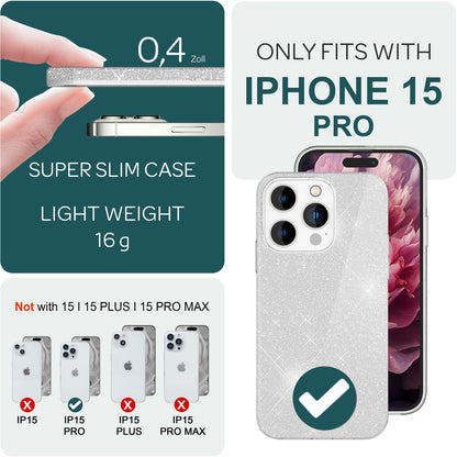 NALIA Glitzerhülle für iPhone 15 Pro – Funkelnder Glitzer-Look & Grip – SHINEPOP (Silikon Case) – Marke aus Berlin