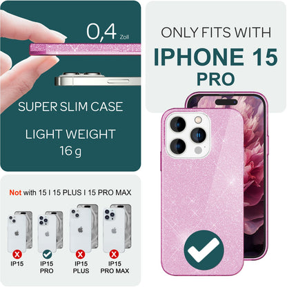 NALIA Glitzerhülle für iPhone 15 Pro – Funkelnder Glitzer-Look & Grip – SHINEPOP (Silikon Case) – Marke aus Berlin