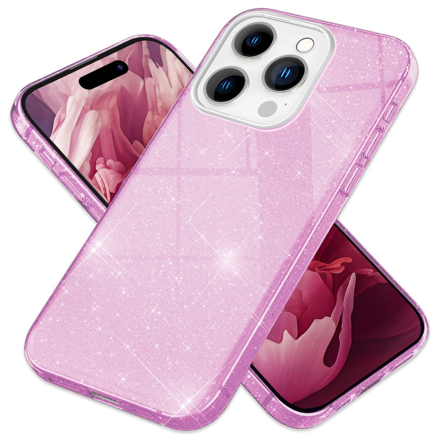 NALIA Glitzerhülle für iPhone 15 Pro – Funkelnder Glitzer-Look & Grip – SHINEPOP (Silikon Case) – Marke aus Berlin