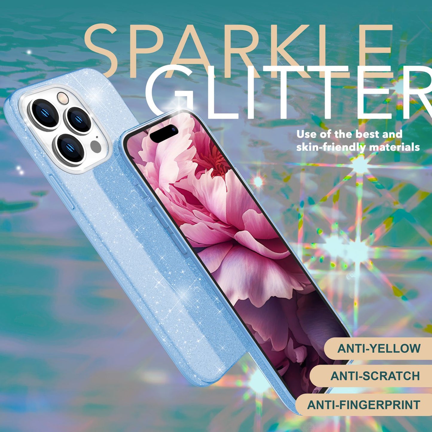NALIA Glitzerhülle für iPhone 15 Pro – Funkelnder Glitzer-Look & Grip – SHINEPOP (Silikon Case) – Marke aus Berlin