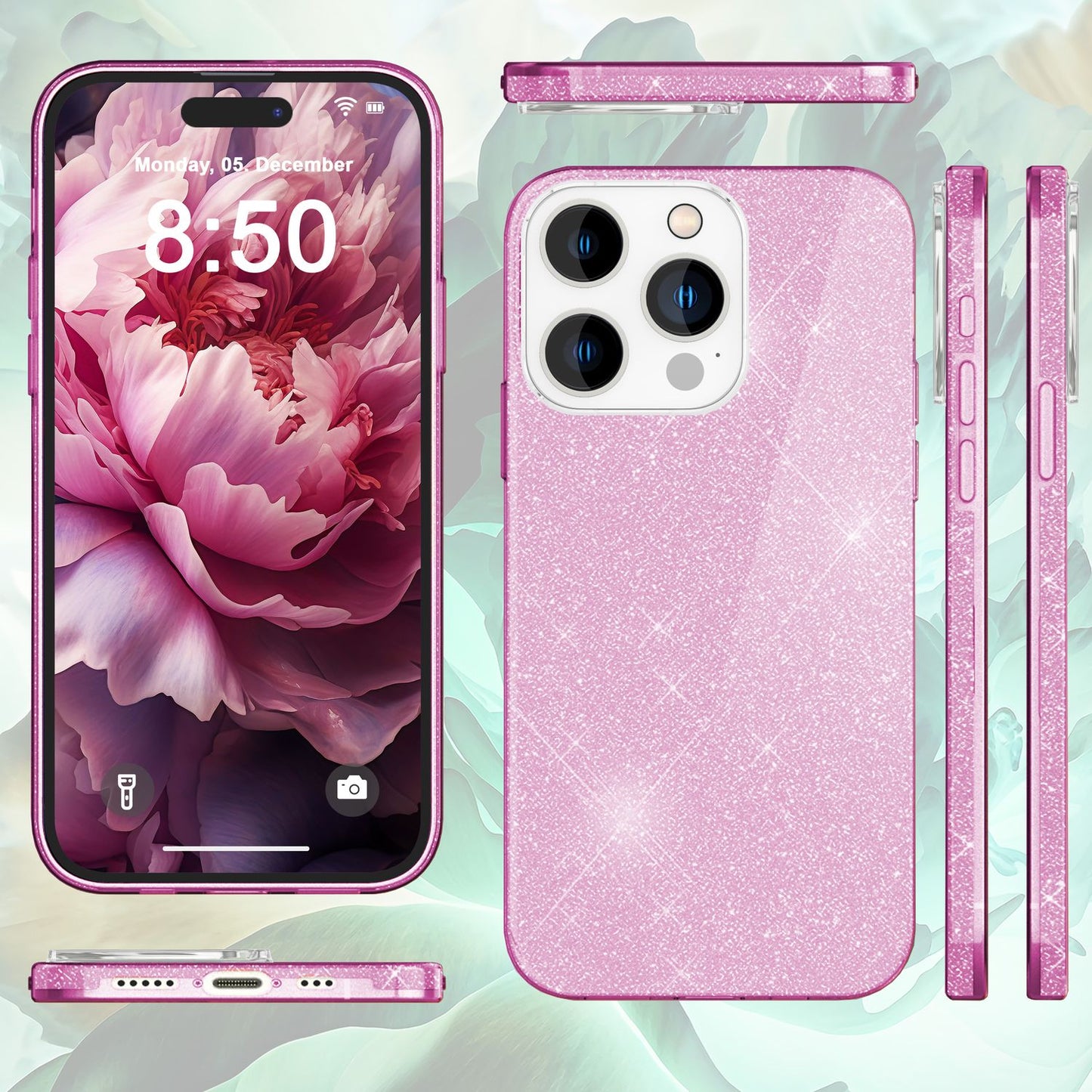 NALIA Glitzerhülle für iPhone 15 Pro – Funkelnder Glitzer-Look & Grip – SHINEPOP (Silikon Case) – Marke aus Berlin