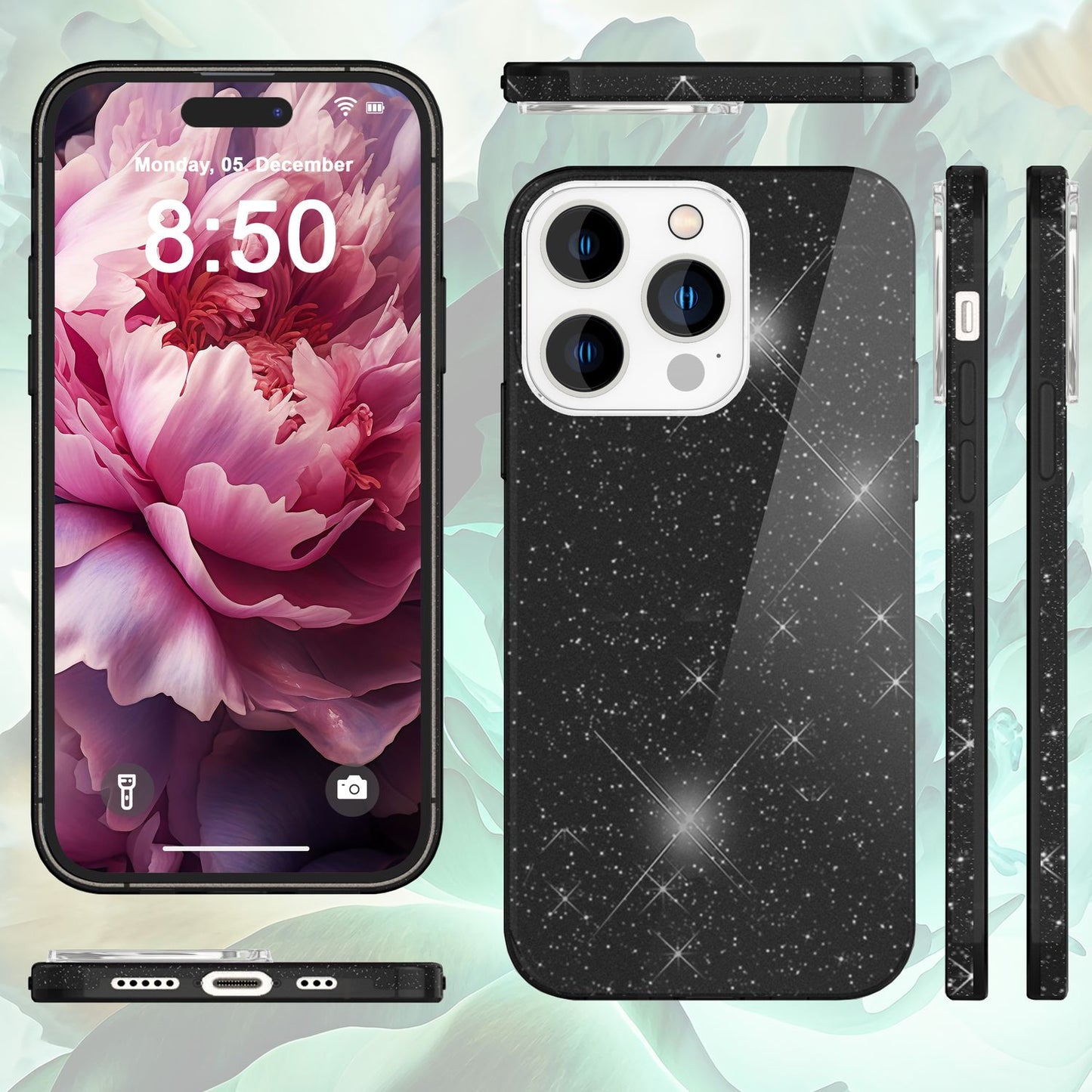 NALIA Glitzerhülle für iPhone 15 Pro – Funkelnder Glitzer-Look & Grip – SHINEPOP (Silikon Case) – Marke aus Berlin