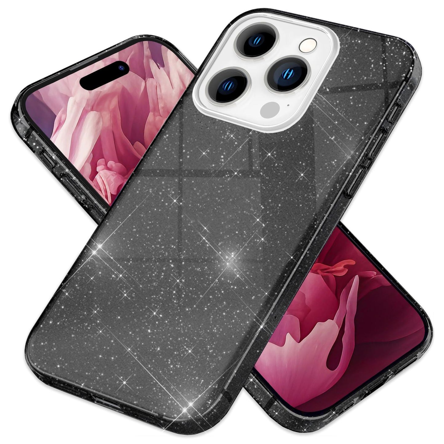 NALIA Glitzerhülle für iPhone 15 Pro Max – Funkelnder Glitzer-Look & Grip – SHINEPOP (Silikon Case) – Marke aus Berlin