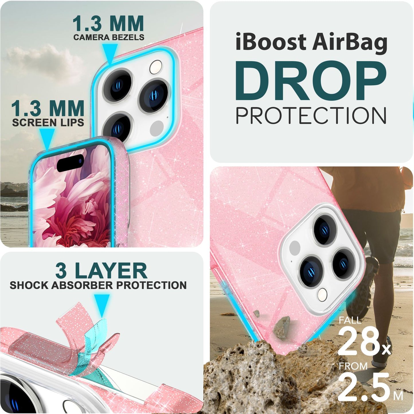 NALIA Glitzerhülle für iPhone 15 Pro Max – Funkelnder Glitzer-Look & Grip – SHINEPOP (Silikon Case) – Marke aus Berlin
