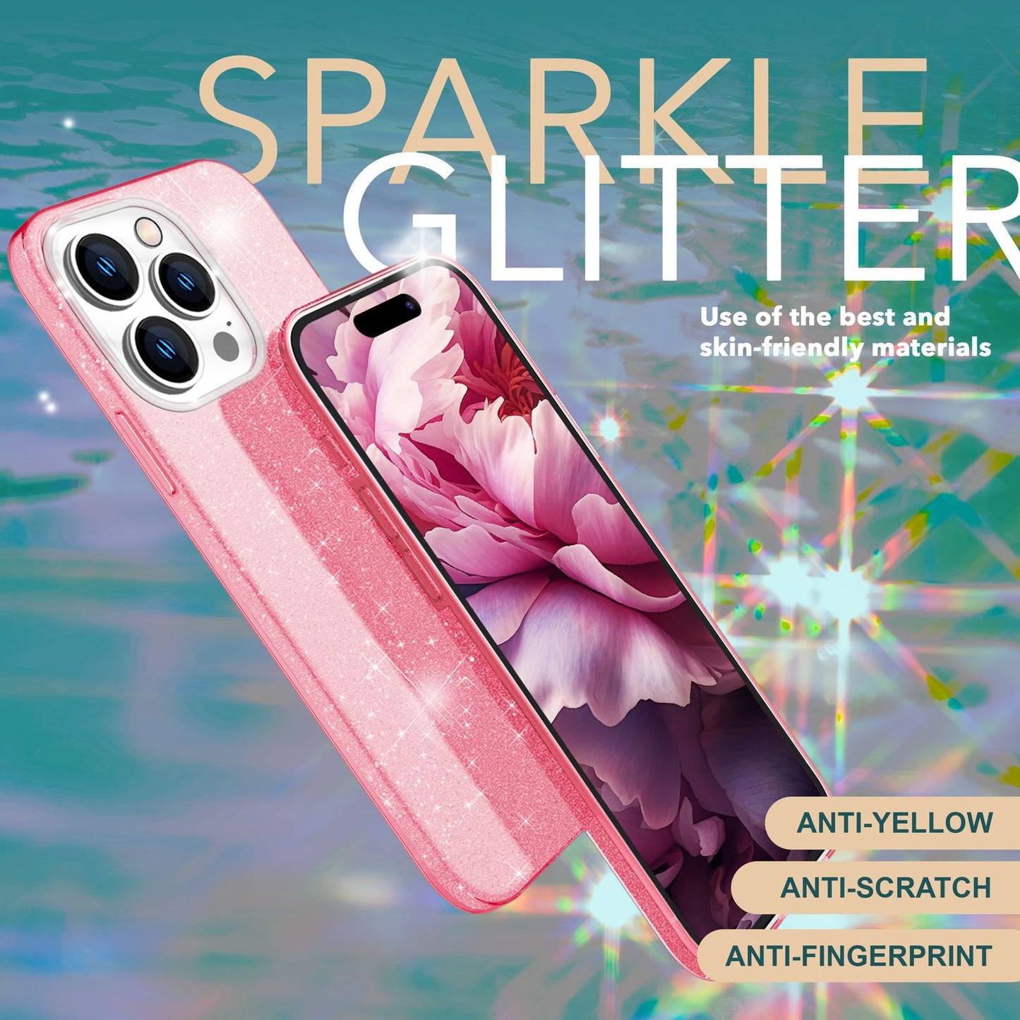 NALIA Glitzerhülle für iPhone 15 Pro Max – Funkelnder Glitzer-Look & Grip – SHINEPOP (Silikon Case) – Marke aus Berlin