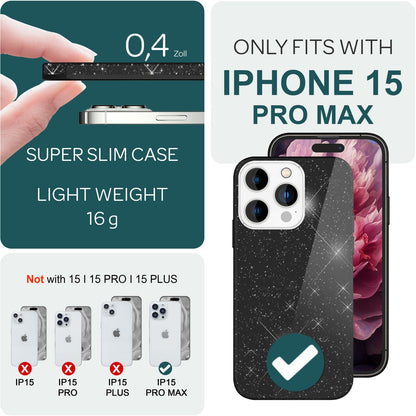 NALIA Glitzerhülle für iPhone 15 Pro Max – Funkelnder Glitzer-Look & Grip – SHINEPOP (Silikon Case) – Marke aus Berlin