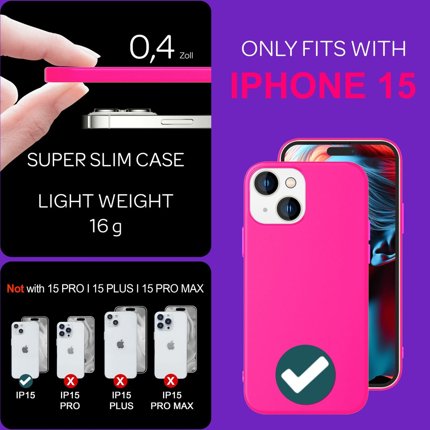 NALIA Neon Silikonhülle für iPhone 15 – Soft-Touch & Signal-Neon – NEONSHOCK (Matte Schutzhülle) – Marke aus Berlin
