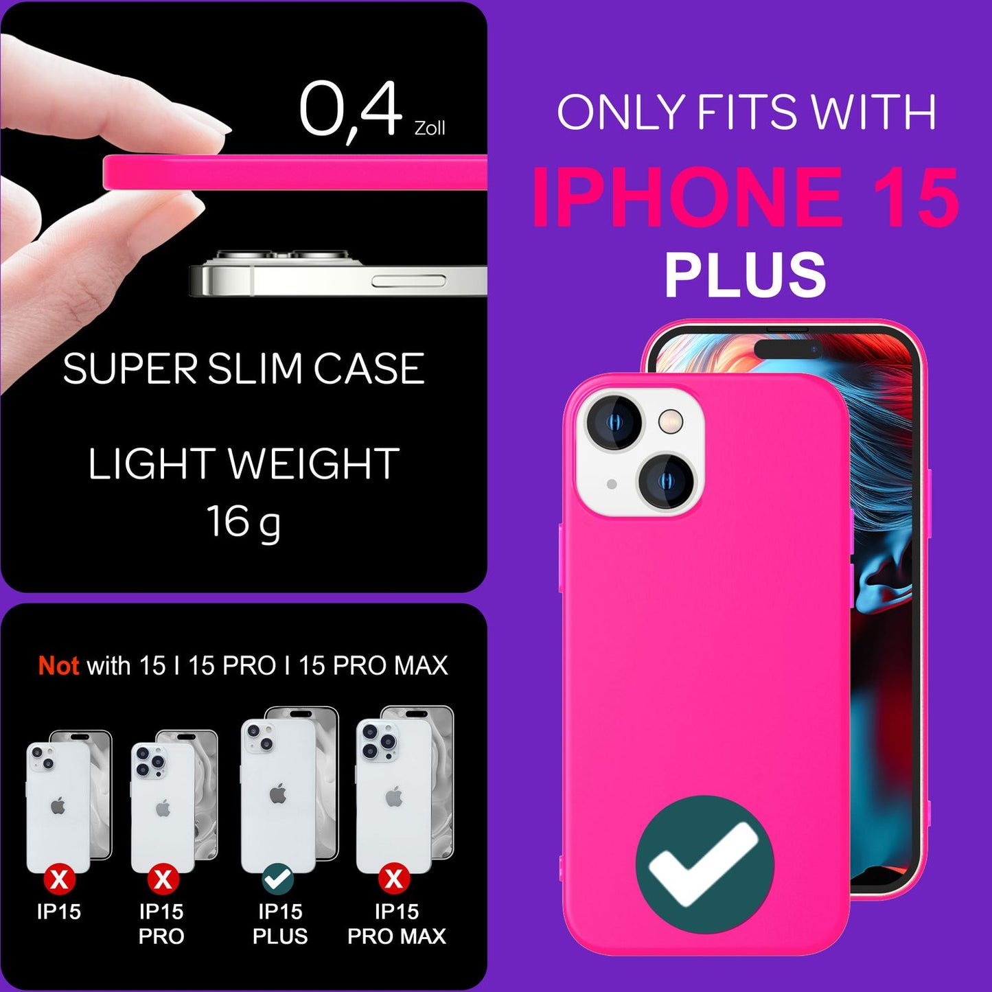 NALIA Neon Silikonhülle für iPhone 15 Plus – Soft-Touch & Signal-Neon – NEONSHOCK (Matte Schutzhülle) – Marke aus Berlin