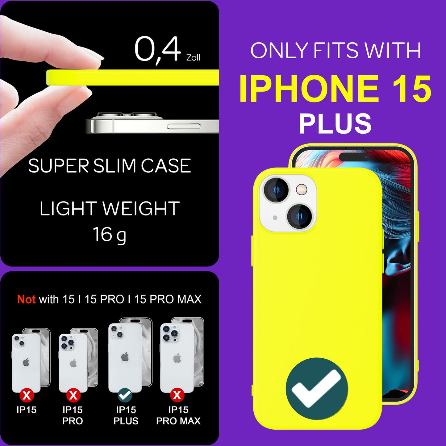 NALIA Neon Silikonhülle für iPhone 15 Plus – Soft-Touch & Signal-Neon – NEONSHOCK (Matte Schutzhülle) – Marke aus Berlin