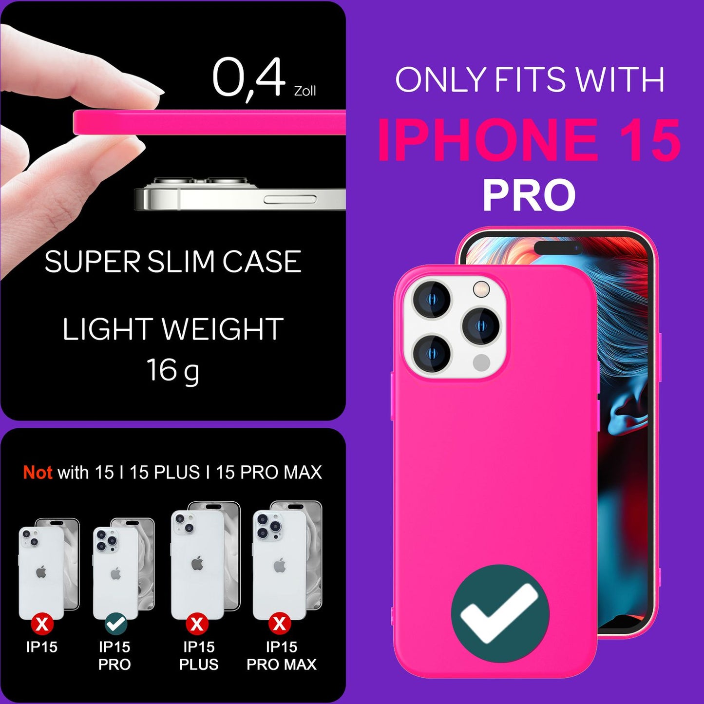 NALIA Neon Silikonhülle für iPhone 15 Pro – Soft-Touch & Signal-Neon – NEONSHOCK (Matte Schutzhülle) – Marke aus Berlin