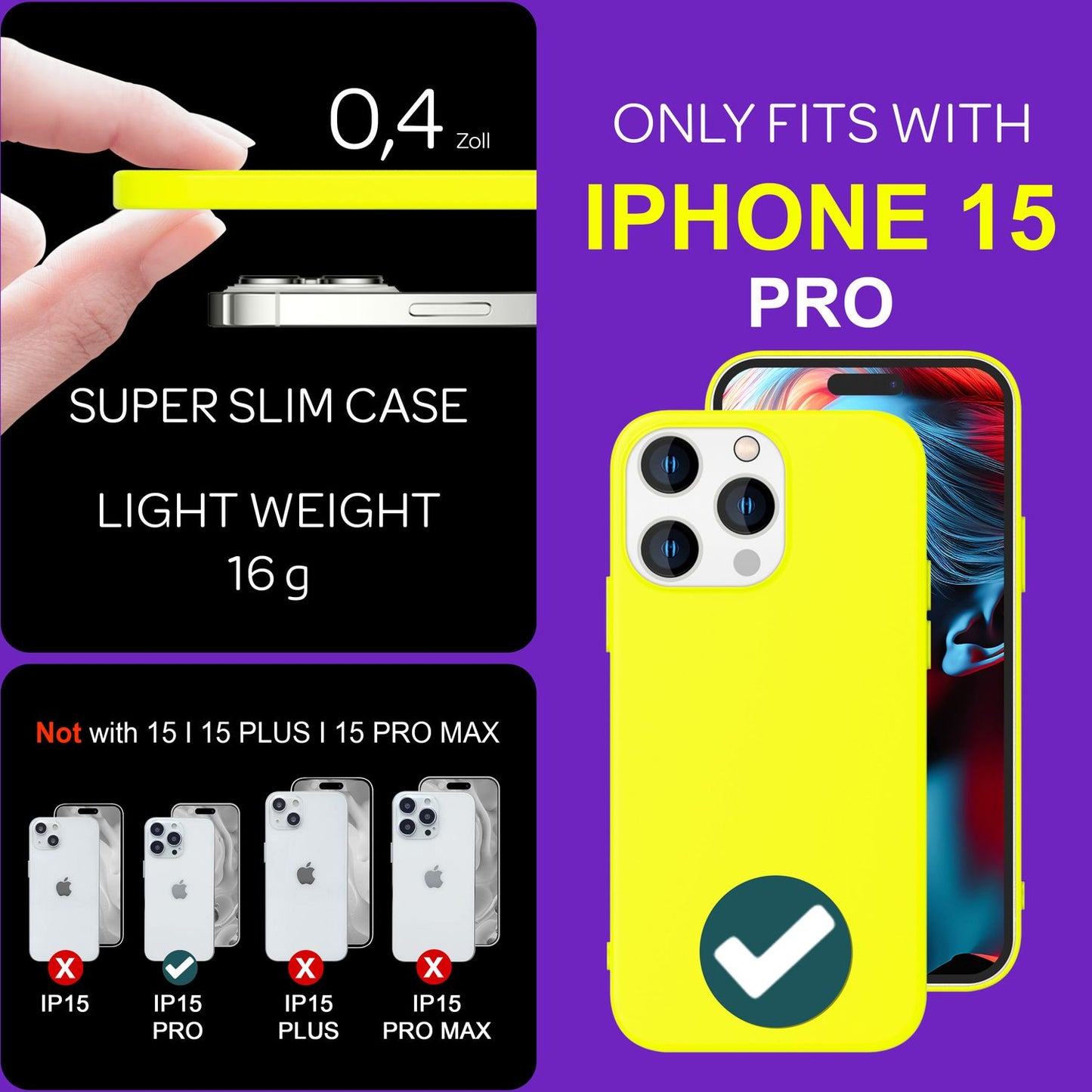 NALIA Neon Silikonhülle für iPhone 15 Pro – Soft-Touch & Signal-Neon – NEONSHOCK (Matte Schutzhülle) – Marke aus Berlin