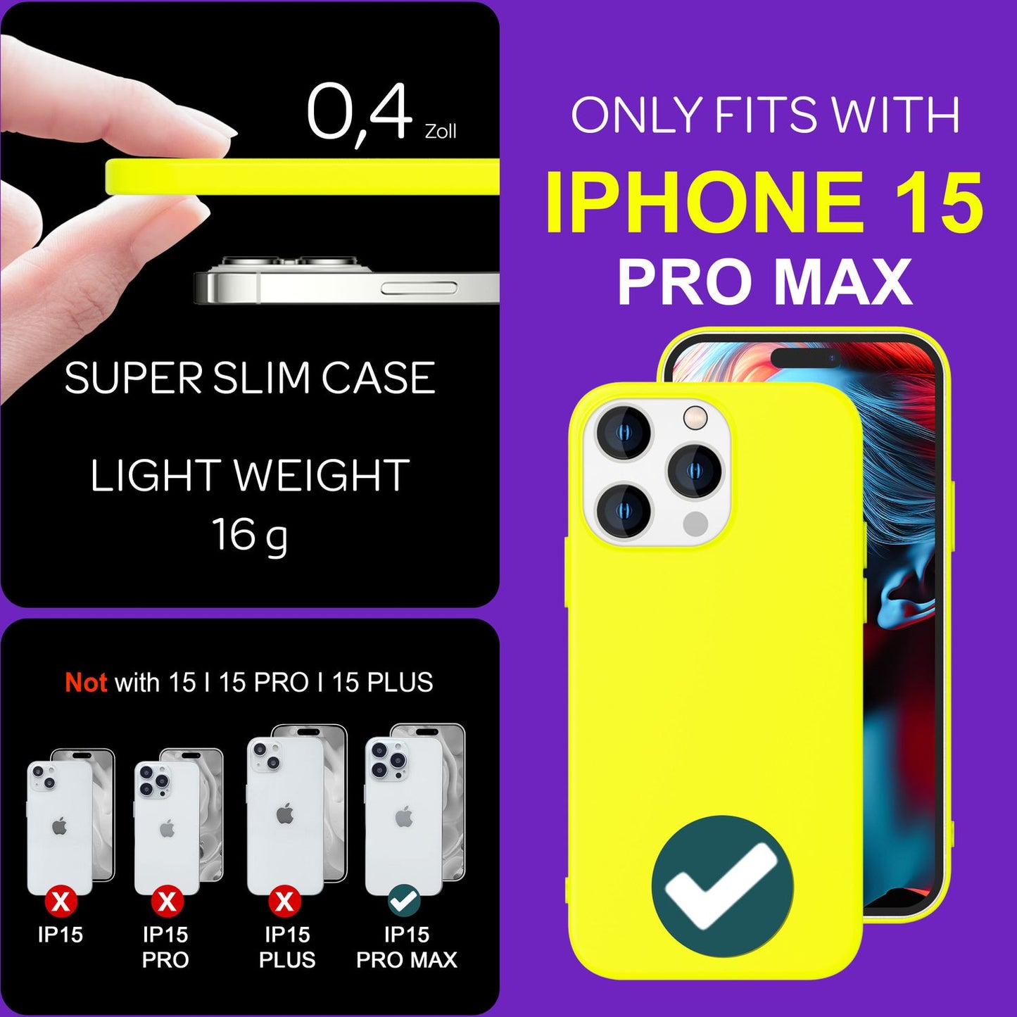 NALIA Neon Silikonhülle für iPhone 15 Pro Max – Soft-Touch & Signal-Neon – NEONSHOCK (Matte Schutzhülle) – Marke aus Berlin