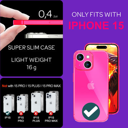 NALIA Neon Silikonhülle für iPhone 15 – Knallige Signal-Farbe & Linsenschutz – VIBE (Transparentes Case) – Marke aus Berlin