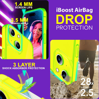 NALIA Neon Silikonhülle für iPhone 15 – Knallige Signal-Farbe & Linsenschutz – VIBE (Transparentes Case) – Marke aus Berlin