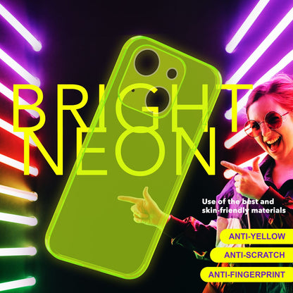 NALIA Neon Silikonhülle für iPhone 15 – Knallige Signal-Farbe & Linsenschutz – VIBE (Transparentes Case) – Marke aus Berlin