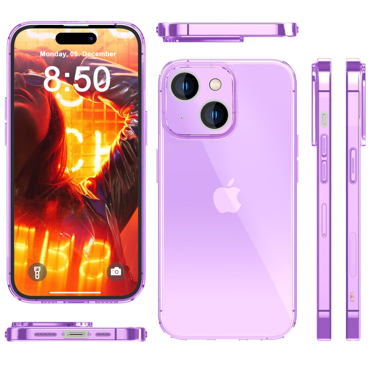 NALIA Neon Silikonhülle für iPhone 15 – Knallige Signal-Farbe & Linsenschutz – VIBE (Transparentes Case) – Marke aus Berlin