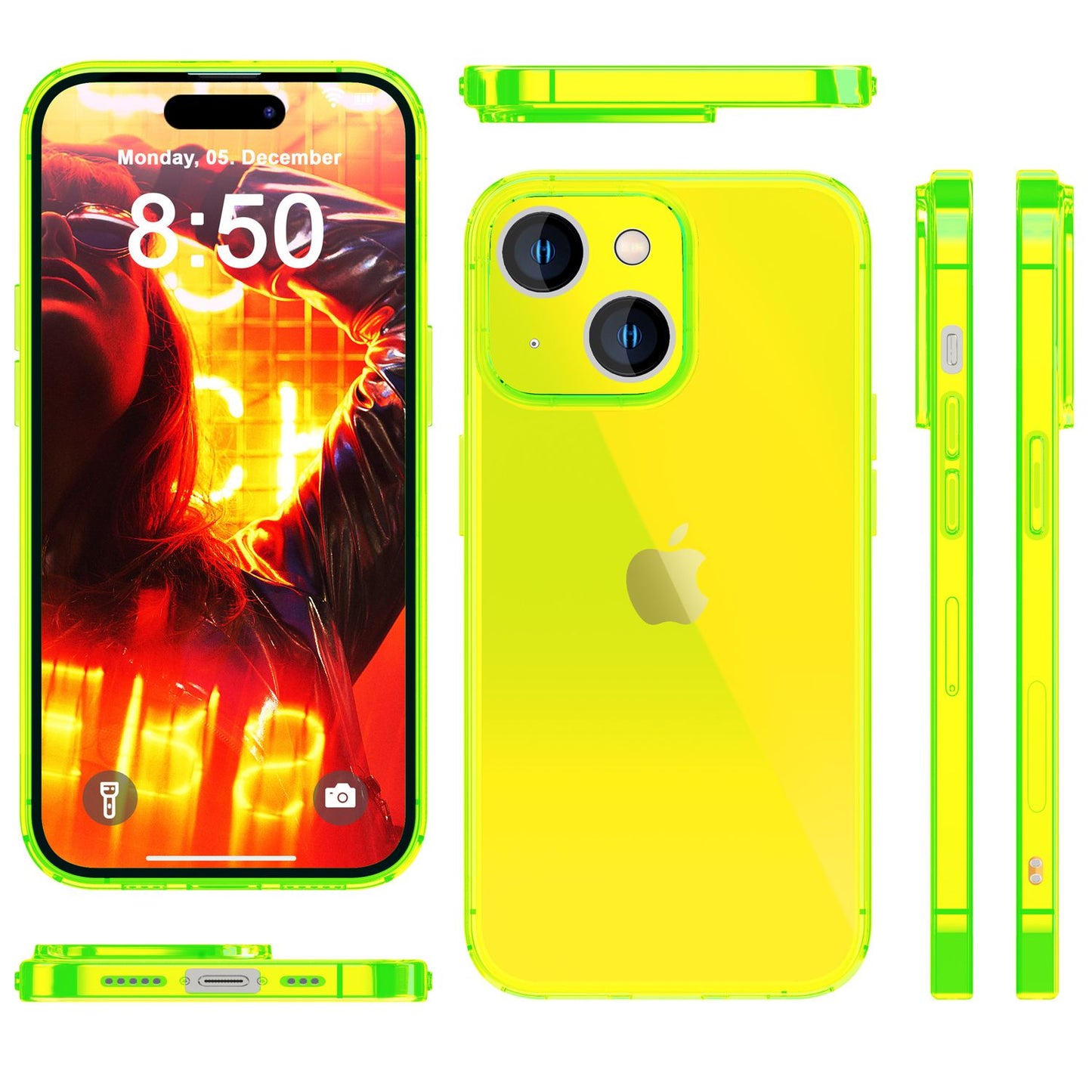 NALIA Neon Silikonhülle für iPhone 15 – Knallige Signal-Farbe & Linsenschutz – VIBE (Transparentes Case) – Marke aus Berlin